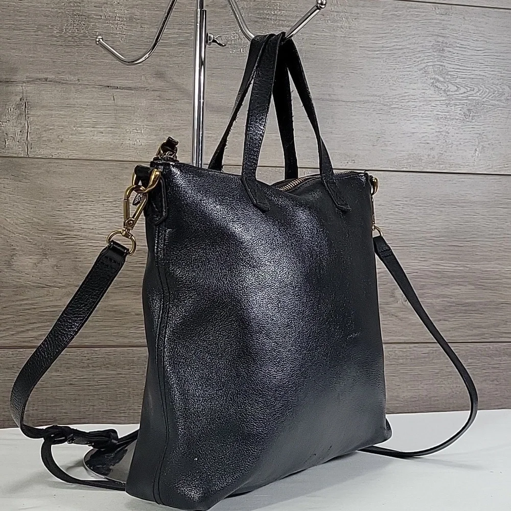 Madewell Small Black Leather Tote Crossbody Bag